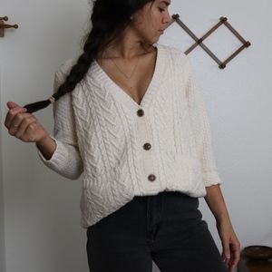 Light Cream Cable Knit Button Up Sweater